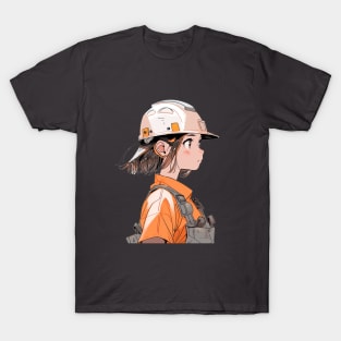 Construction Worker Girl Original Illustration in Anime Style T-Shirt T-Shirt